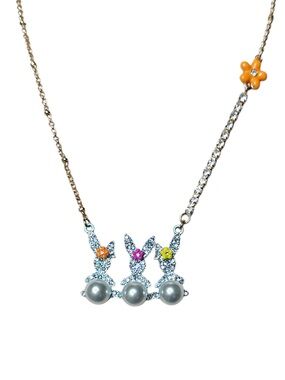 Betsey Johnson Bunny Necklace with Pearl Accent